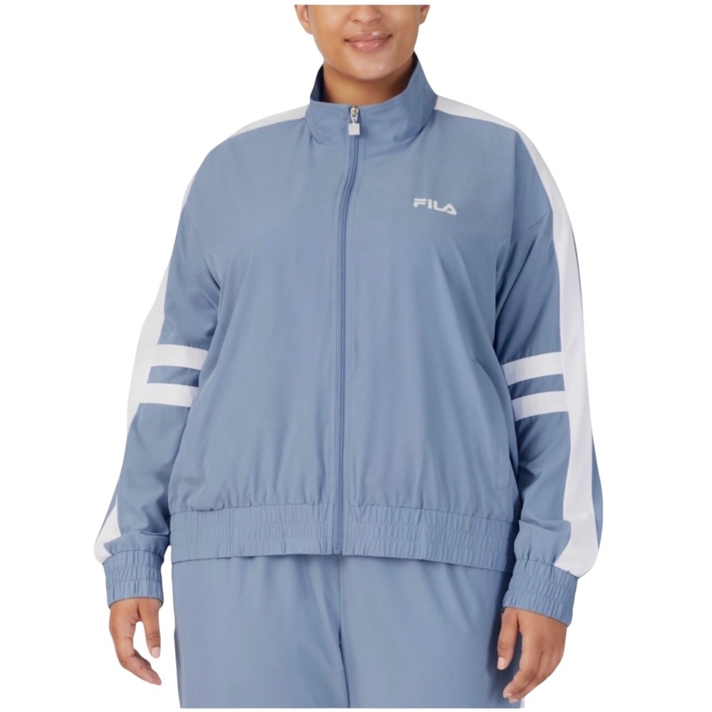 Fila Jovia Track Jacket Womens Plus Size 1X‎ Blue White Full Zip Mesh Lined NWT